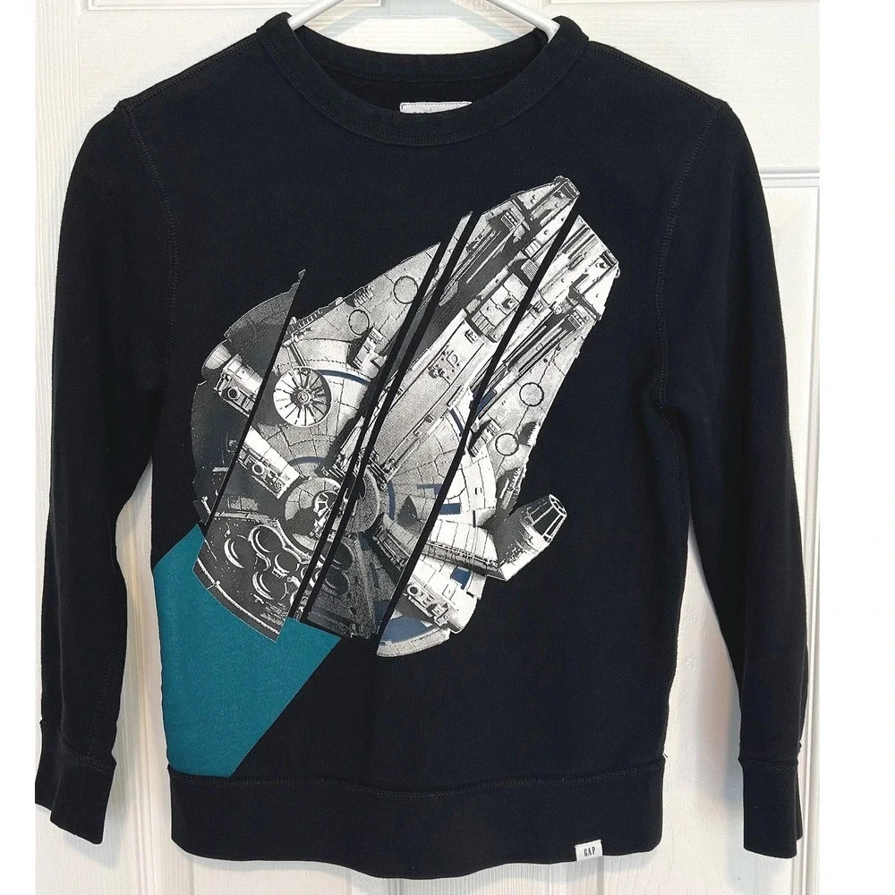 Gap Kids Size 8 M Star Wars Millennium Falcon Sweatshirt Black Graphic Pullover